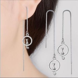 925 Silver Cat Thread Earrings